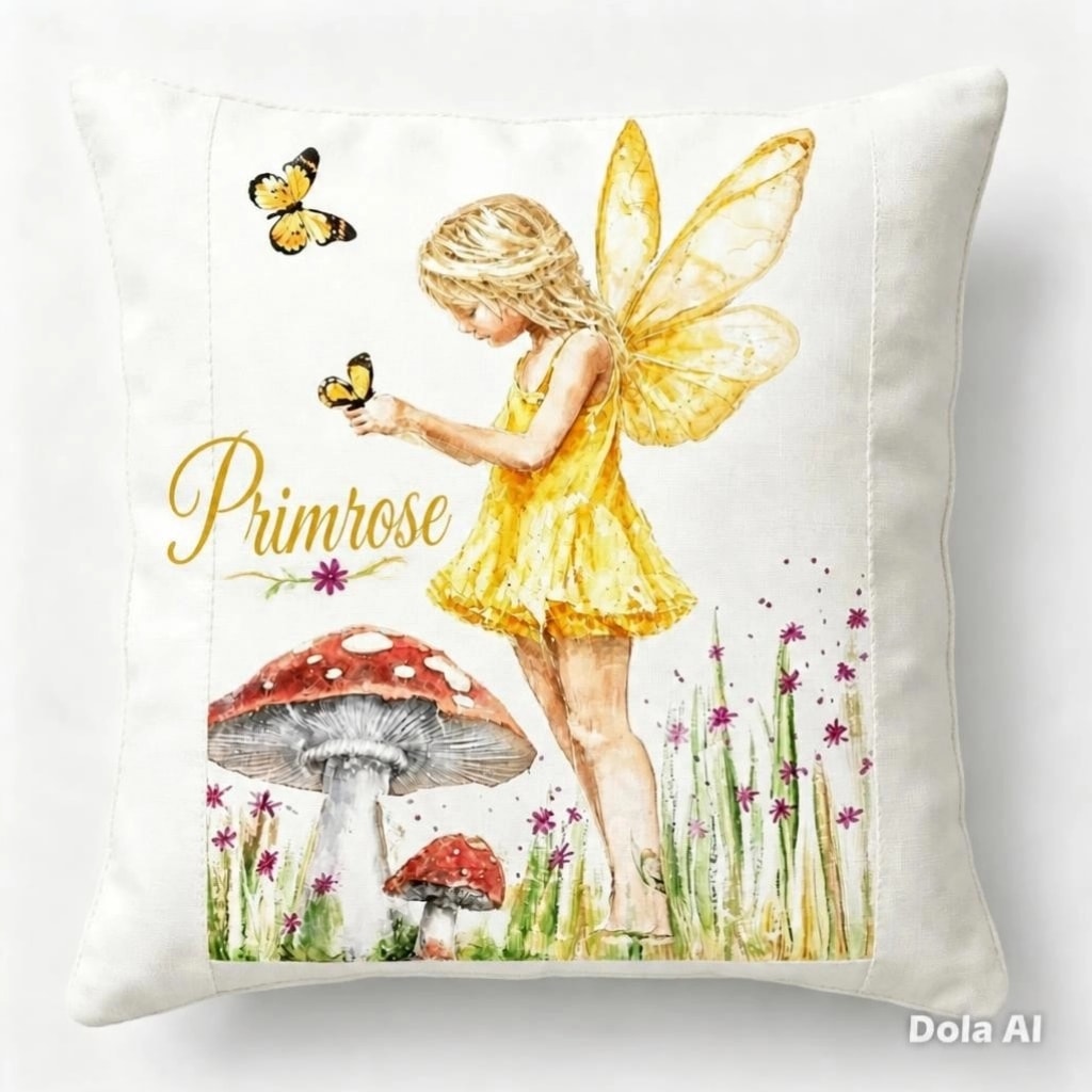 flower fairy cushion cover Primrose yellow