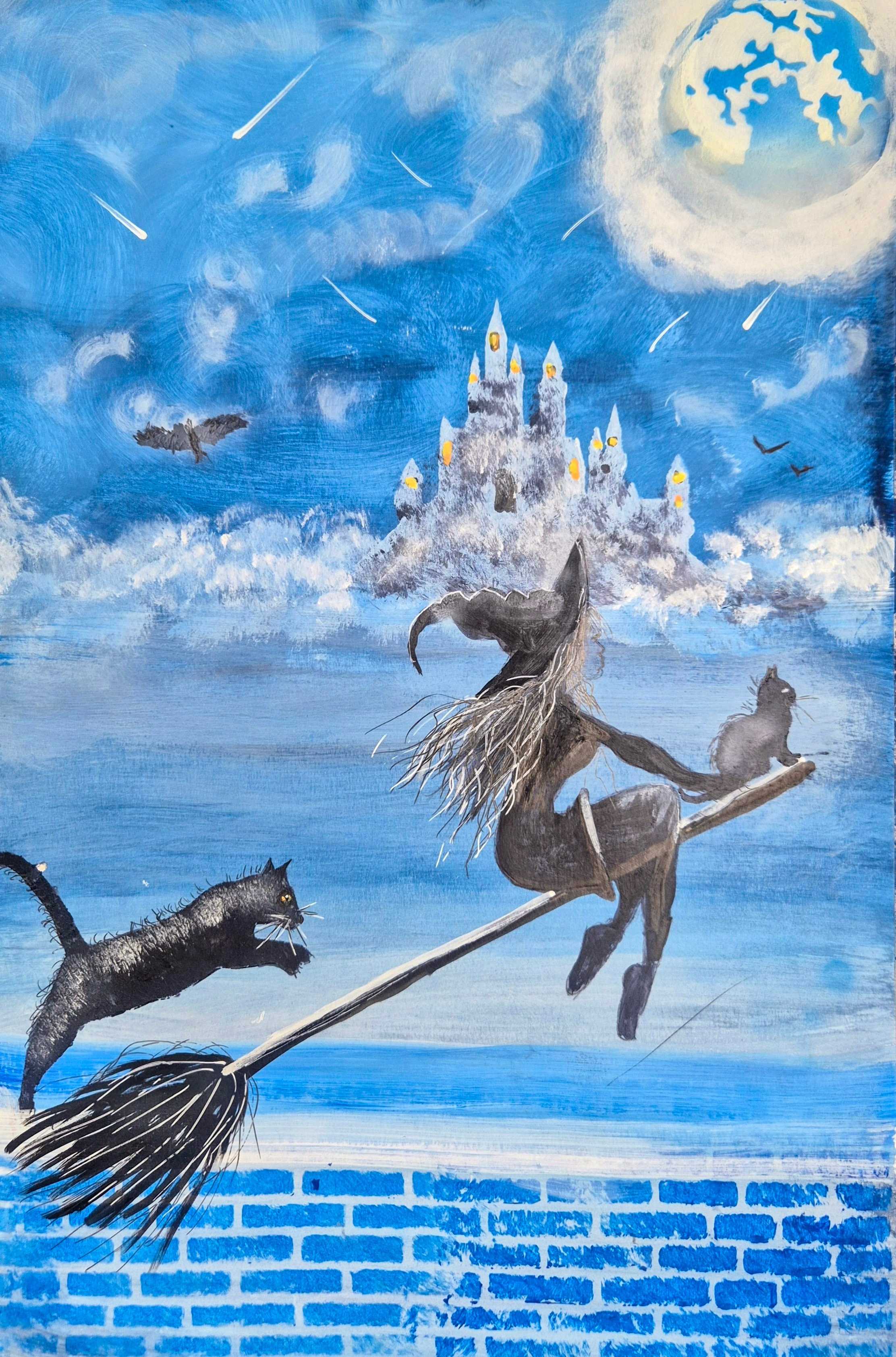 whitch under a full moon collecting her Cats. To take home